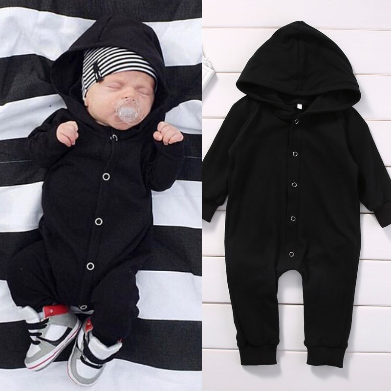 Long Sleeve Black Button Romper