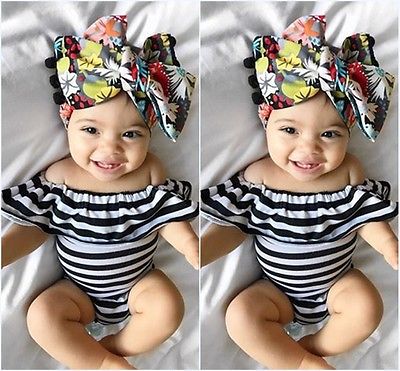 Off the Shoulder Ruffle Striped Romper