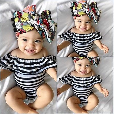 Off the Shoulder Ruffle Striped Romper