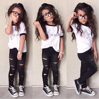 T-shirt Top with Ripped Legging Pants
