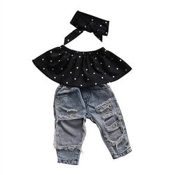 Top, Denim Pants, and Headband