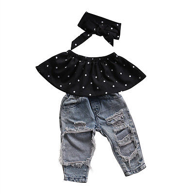 Top, Denim Pants, and Headband