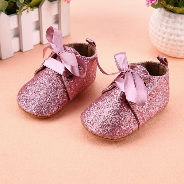 Ribbon Lace Up Glitter Shoes