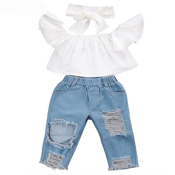 Top, Denim Pants, and Headband