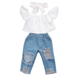 Top, Denim Pants, and Headband