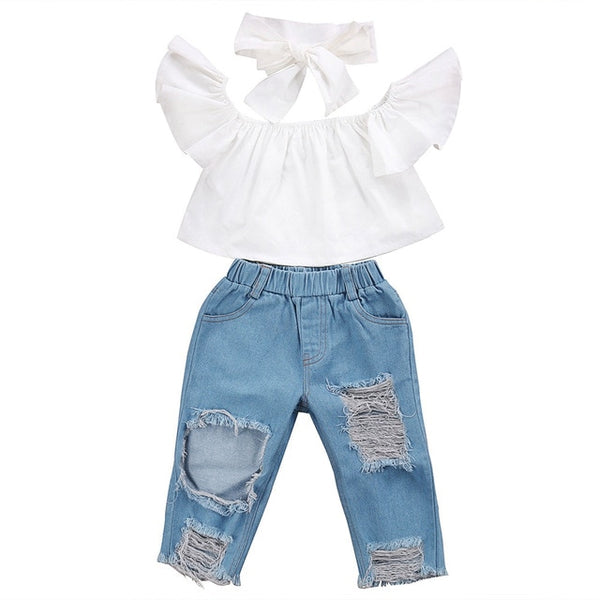 Top, Denim Pants, and Headband