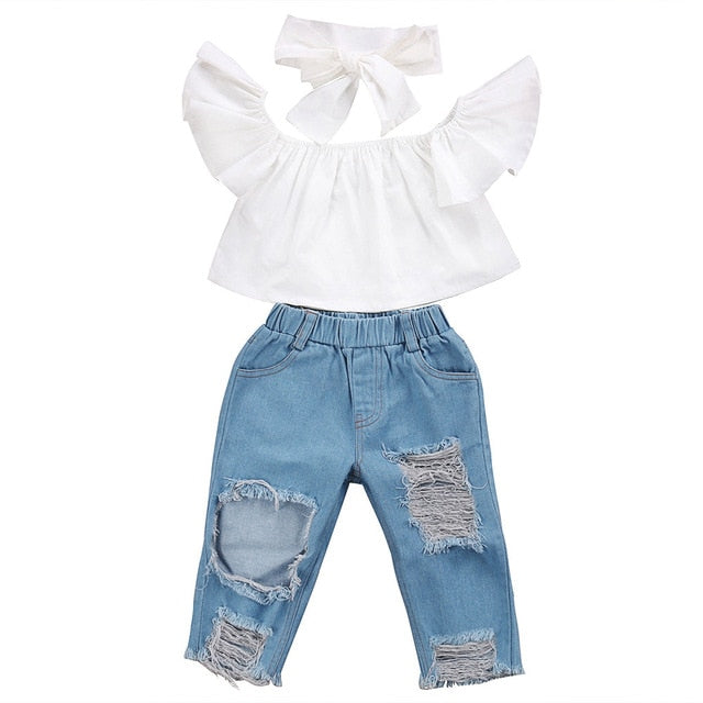 Top, Denim Pants, and Headband