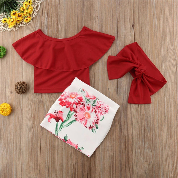 Off the Shoulder Top with High Waist Floral Skirt and Headband