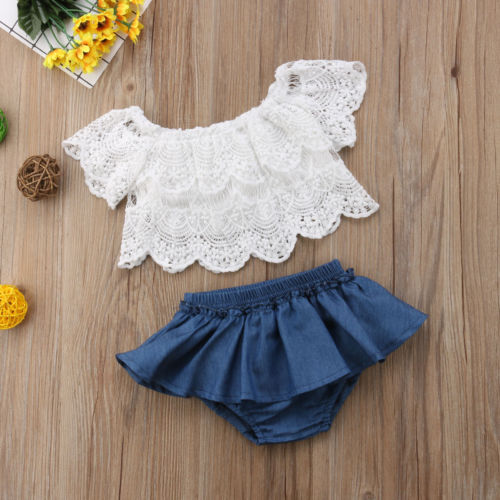 Girls Off the Shoulder Top with Denim Pants