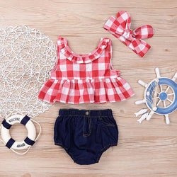 Plaid Tank Top with Denim Shorts and headband