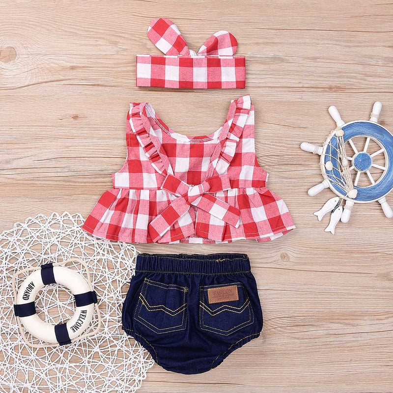 Plaid Tank Top with Denim Shorts and headband