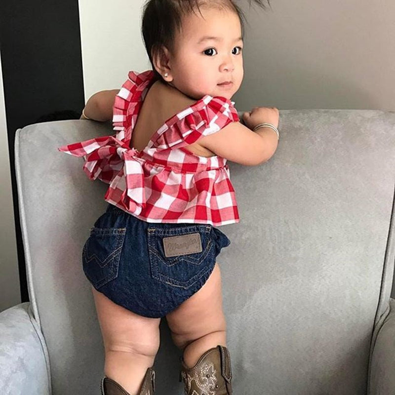 Plaid Tank Top with Denim Shorts and headband