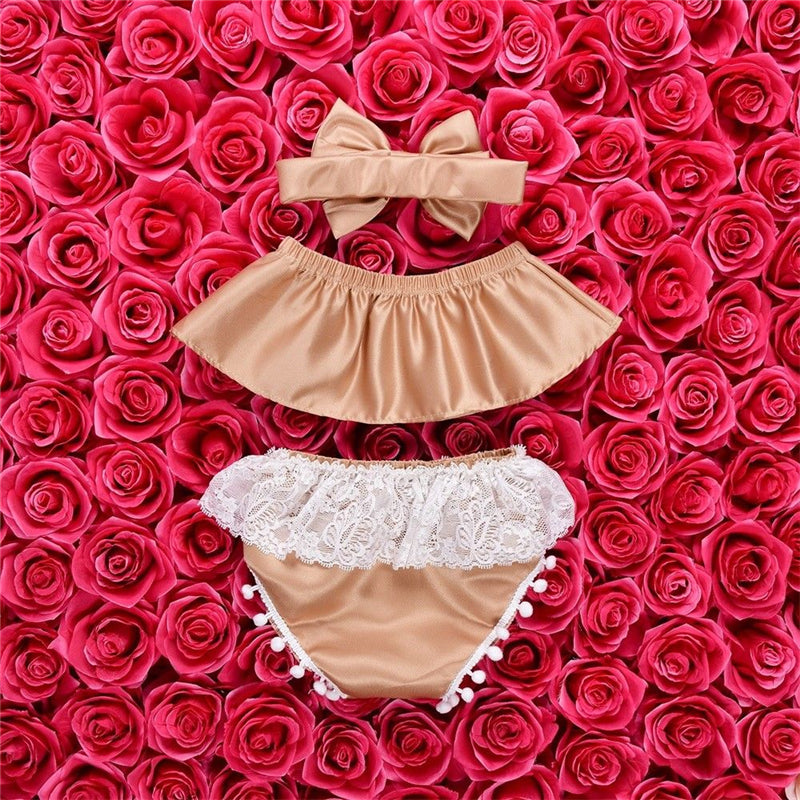 Off the Shoulder Top with Lace Tassel Shorts and bowknot headband