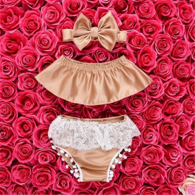 Off the Shoulder Top with Lace Tassel Shorts and bowknot headband