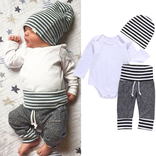 Romper, Striped Pants, and Hat