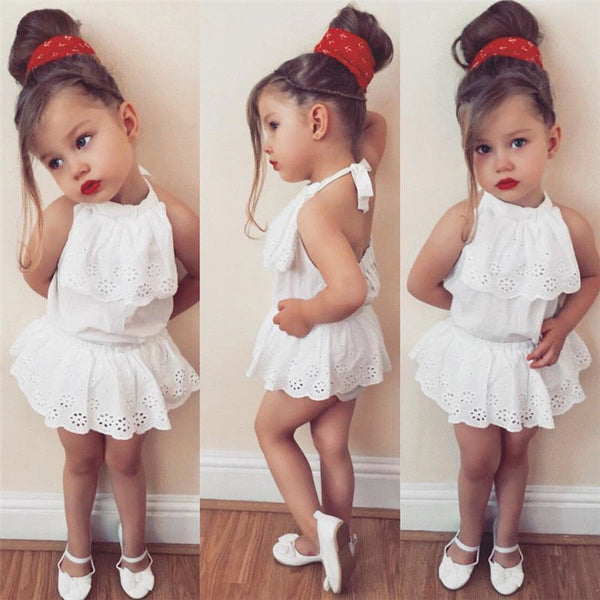 Lace Strap Backless Top with Skirt