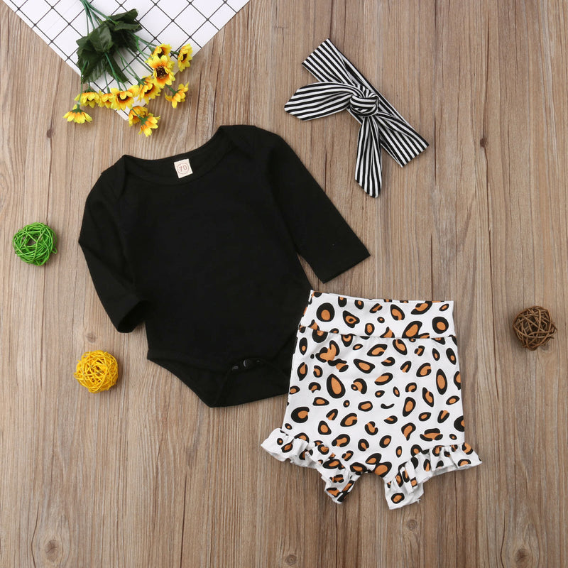 Long sleeve romper top with Leopard Print Pants and headband