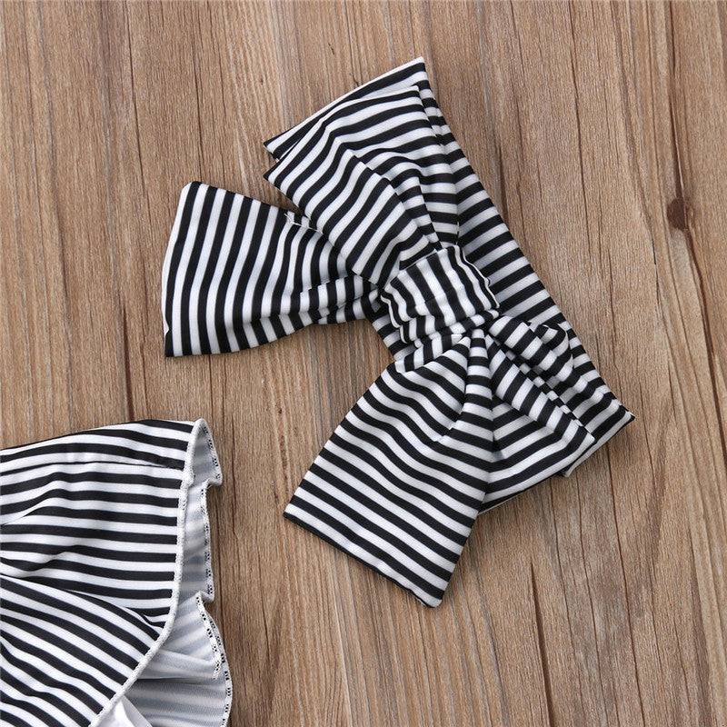Striped Off the shoulder Swimsuit with Headband