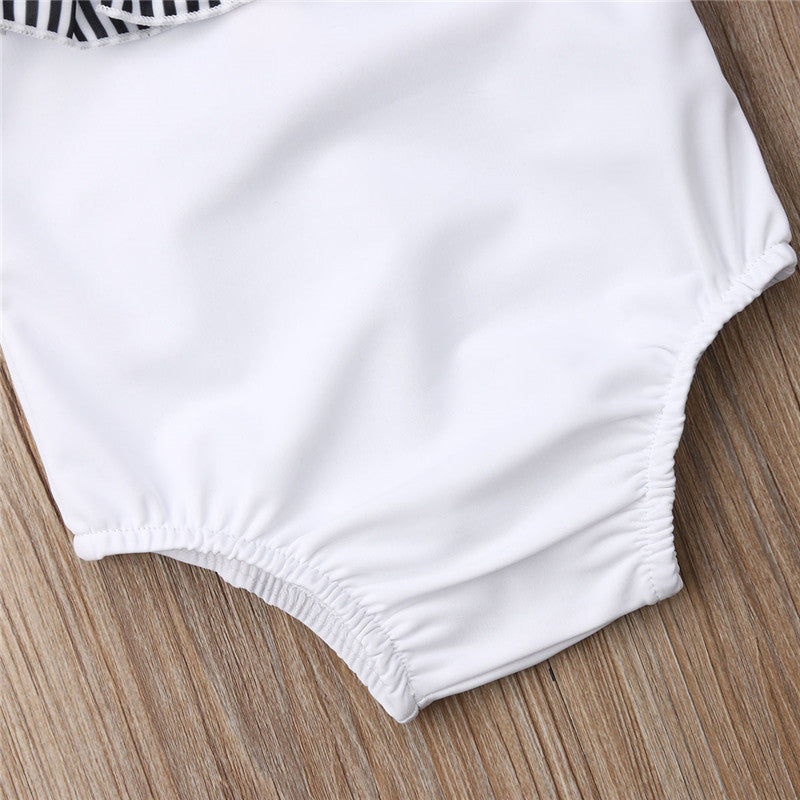 Striped Off the shoulder Swimsuit with Headband