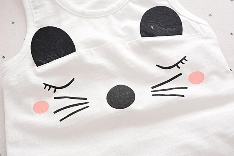 Summer 2Pcs Cat Print Tank with Shorts
