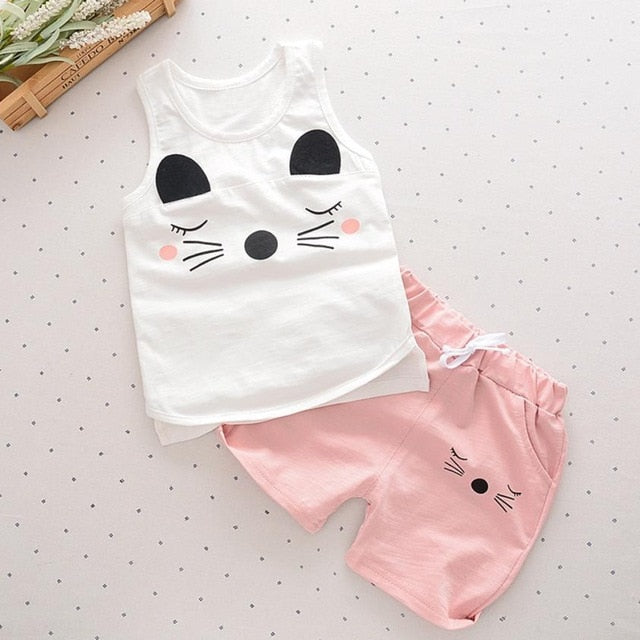 Summer 2Pcs Cat Print Tank with Shorts