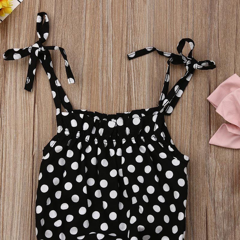 Polka Dot Romper with Skirt and Bow Headband