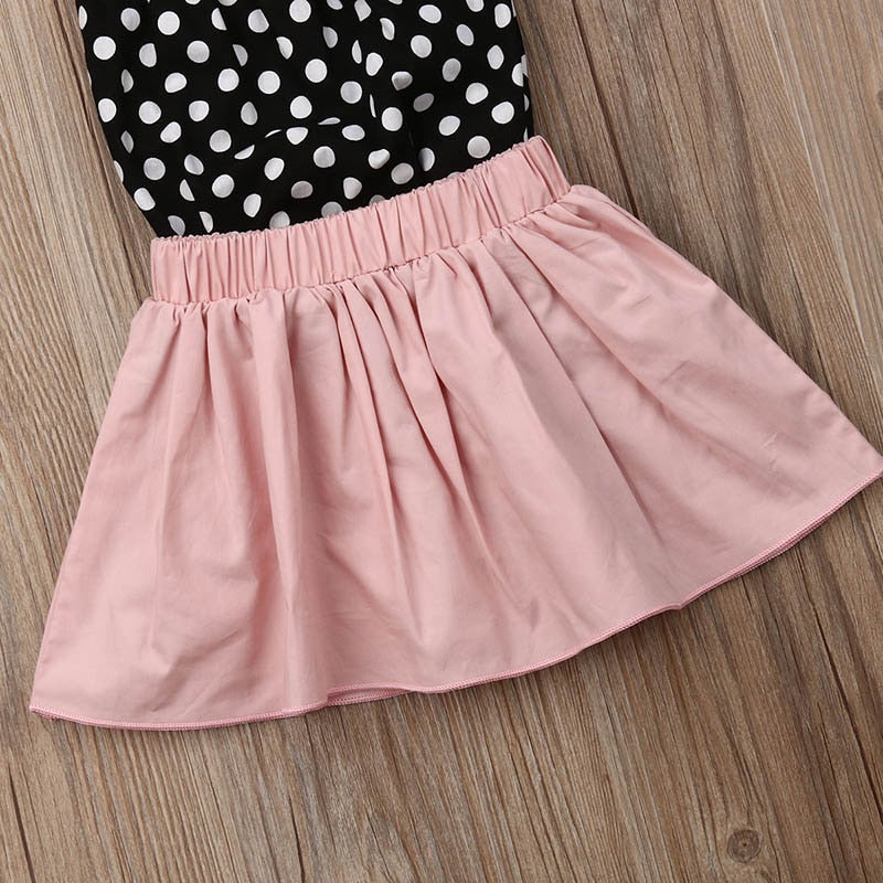 Polka Dot Romper with Skirt and Bow Headband