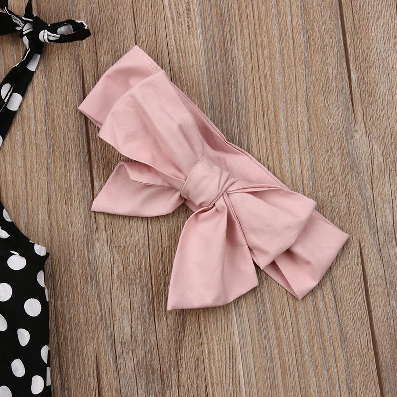 Polka Dot Romper with Skirt and Bow Headband