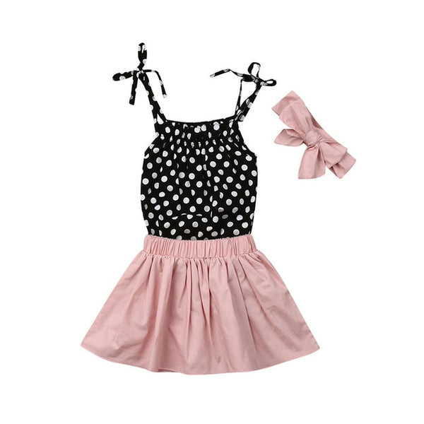 Polka Dot Romper with Skirt and Bow Headband